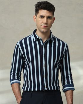 Indigo Blue Denim Stripe Slim Fit Casual Shirt
