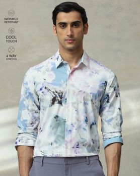 Multicolour Scuba Print Stretch Slim Fit Casual Shirt