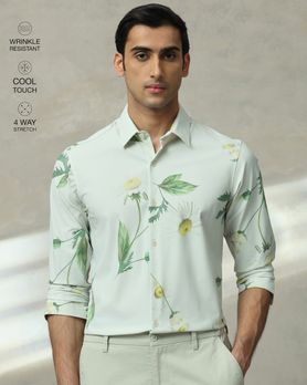 Sage Scuba Print Stretch Slim Fit Casual Shirt
