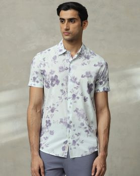 Lilac Floral Print Slim Fit Casual Shirt