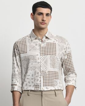 Brown Bandana Print Slim Fit Casual Shirt