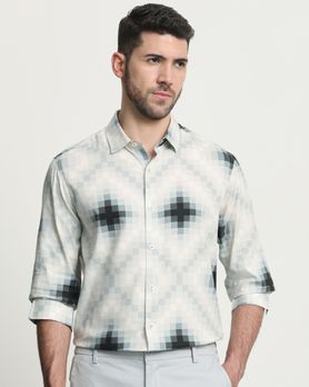 Light Grey Geometric Print Slim Fit Casual Shirt