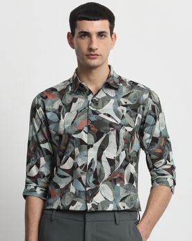 Olive Digital Print Slim Fit Casual Shirt