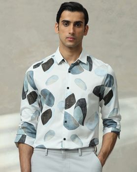 Iced Light Blue Abstract Print Slim Fit Casual Shirt
