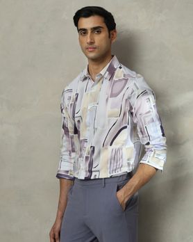 Lilac Abstract Print Slim Fit Casual Shirt
