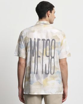 Beige Resort Print Relaxed Fit Casual Shirt