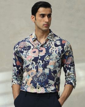 Multicolour Floral Print Slim Fit Casual Shirt