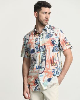 Multi Abstract Print Slim Fit Casual Shirt