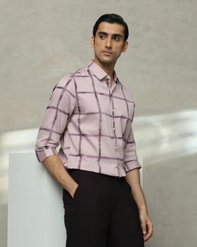 Lilac Large Check Slim Fit Casual Shirt