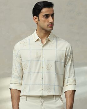 Off White Large Check Slim Fit Casual Shirt
