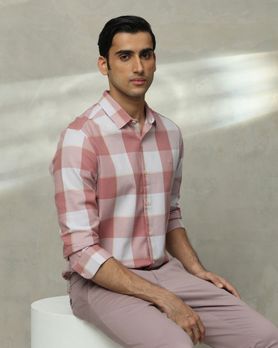 Pink Large Check Slim Fit Casual Shirt