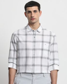 Grey Seersucker Check Slim Fit Casual Shirt