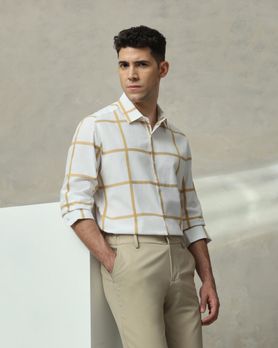 White Windowpane Check Slim Fit Casual Shirt