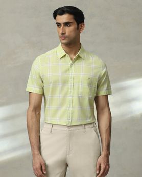 Light Green Square Check Slim Fit Casual Shirt