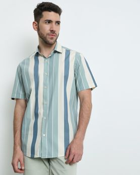 Light Olive Wide Stripe Slim Fit Casual Shirt