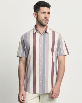 Lilac Wide Stripe Slim Fit Casual Shirt