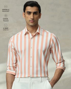 Peach Scuba Stripe Stretch Slim Fit Casual Shirt