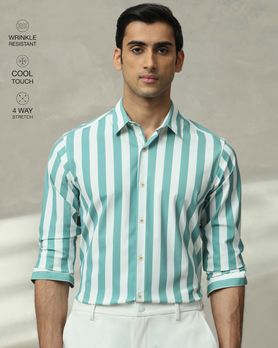 Teal Scuba Stripe Stretch Slim Fit Casual Shirt