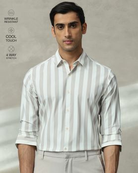 Light Grey Scuba Stripe Stretch Slim Fit Casual Shirt