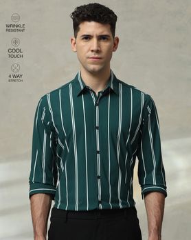 Dark Green Scuba Stripe Stretch Slim Fit Casual Shirt