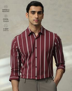 Maroon Scuba Stripe Stretch Slim Fit Casual Shirt