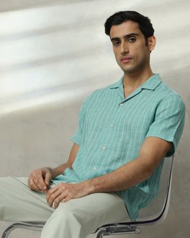 Light Green Pin Stripe Relaxed Fit Casual Shirt