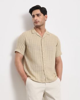 Beige Pin Stripe Relaxed Fit Casual Shirt