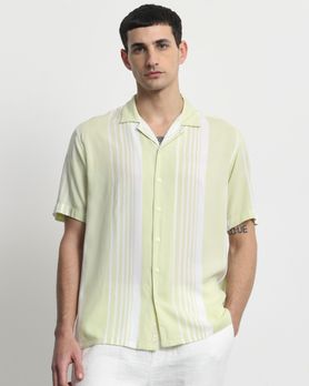 Light Green Printed Stripe Relaxed Fit Casual Shirt