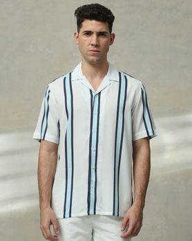 White Awning Stripe Relaxed Fit Casual Shirt