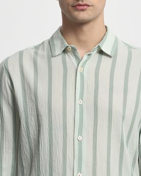 Sage Textured Stripe Slim Fit Casual Shirt