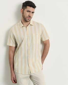 Light Khaki Tonal Stripe Slim Fit Casual Shirt