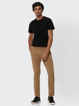 Khaki Ankle Length Stretch Chinos Trouser