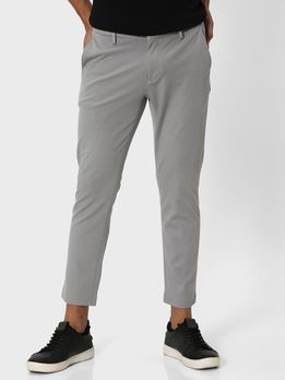 Grey Ankle Length Stretch Chinos Trouser