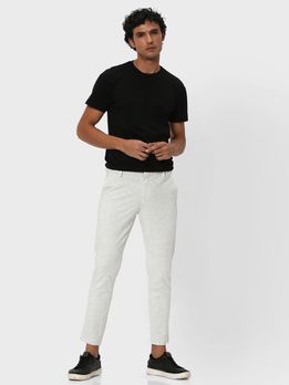 Light Grey Ankle Length Stretch Chinos Trouser