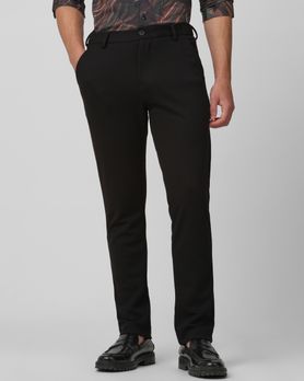 Black Slim Fit Jersey Flat Front Pants Trousers
