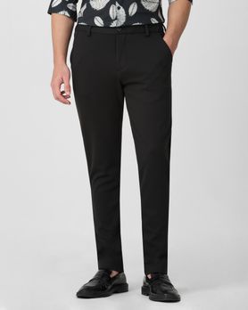 Green Slim Fit Jersey Flat Front Pants Trousers
