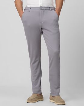 Grey Slim Fit Jersey Flat Front Pants Trousers