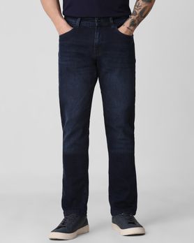 Dark Indigo Blue Relaxed Straight Fit Originals Stretch Jeans