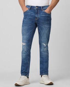 Mid Blue Super Slim Fit Distressed Stretch Jeans