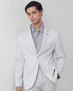 Light Grey Textured Plain Slim Fit Blazer