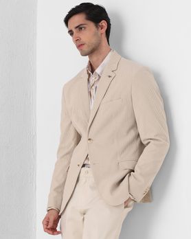 Beige Corduroy Slim Fit Blazer