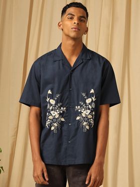 Embroidered Plain Loose Fit Casual Shirt
