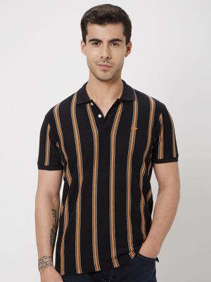 Black & White Textured Stripe Polo T-Shirt