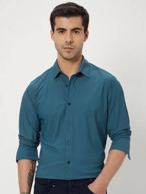 Green Knitted Plain Stretch Shirt