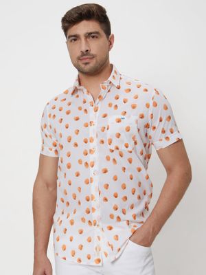 Orange Abstract Print Slim Fit Casual Shirt