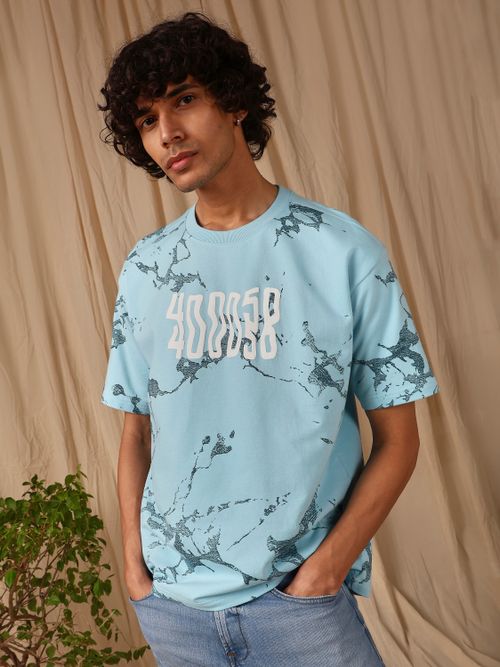 Turquoise Graphic Print Loose Fit T-Shirt