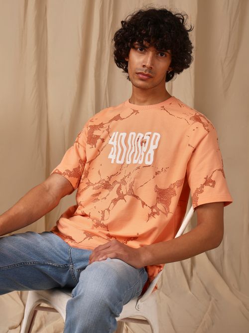 Peach Graphic Print Loose Fit T-Shirt