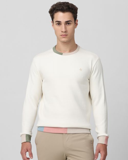 Off White Rib Detail Slim Fit Sweatshirt