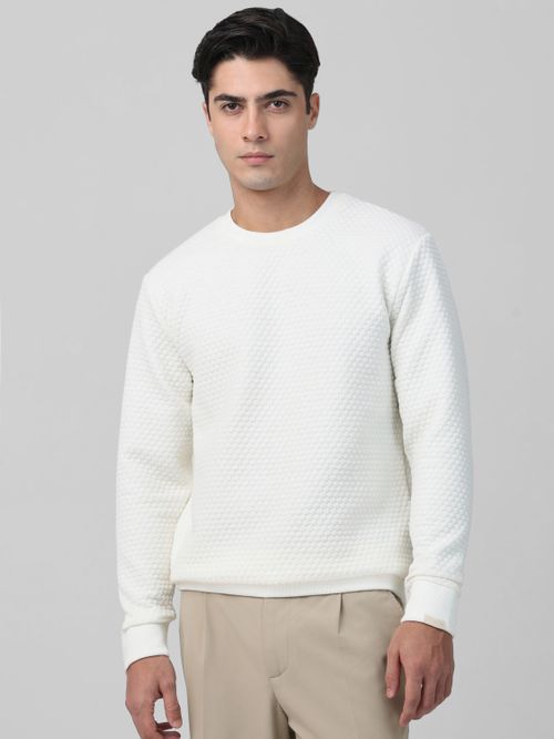 White Textured Slim Fit Sweatshirt