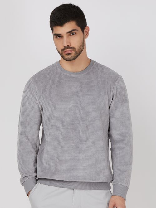 Light Grey Velvet Slim Fit Sweatshirt